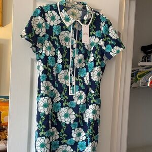 Lilly Pulitzer Floral Navy & Teal Short-Sleeve Dress with Contrast Trim